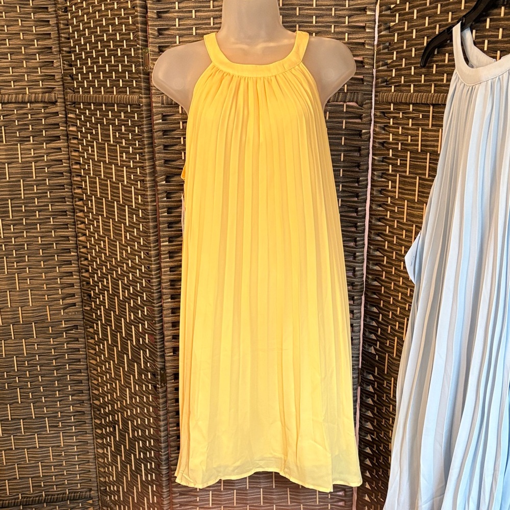 Yellow Halter Pleated Dress